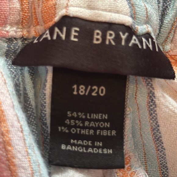Lane Bryant Pink Blue Striped Linen Blend High Rise Drawstring Summer Shorts - Picture 9 of 13